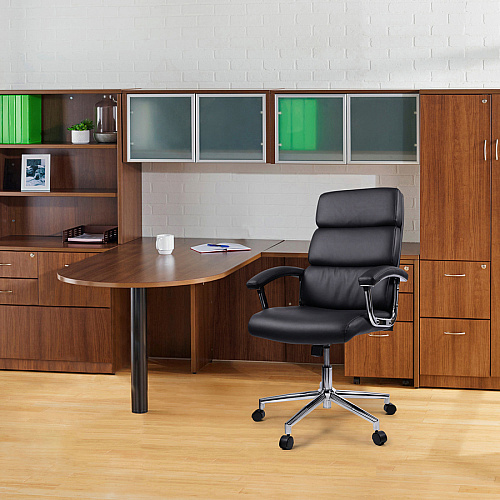 Lorell High-back Office Chair Black Seat Color - Bonded Leather Seat Material - Black Back Color - Bonded Leather Back Material - 1 Each (LLR20018)