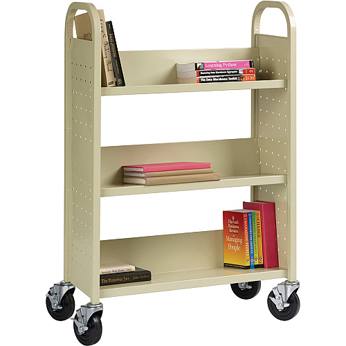 Lorell Single-sided Book Cart 3 Shelf - 200 lb Capacity - 5" Caster Size - Steel - 39" Width x 14" Depth x 46" Height - Putty - 1 Each (LLR49204)