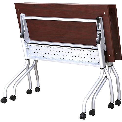 Lorell Flip Top Training Table Rectangle Top - Four Leg Base - 4 Legs - 23.60" Table Top Width x 48" Table Top Depth - 29.50" Height x 47.25" Width x 23.63" Depth - Training - Assembly Required - Mahogany - Nylon - Melamine Top Material - 1 Eac (LLR60722)