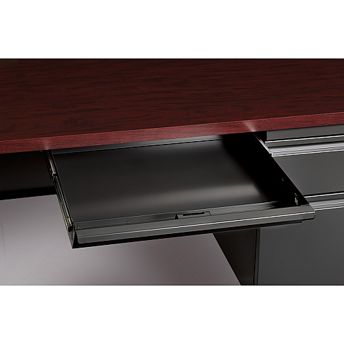 Lorell Fortress Series 66" Right-Pedestal Desk Rectangle Top - 66" Table Top Width x 30" Table Top Depth x 1.12" Table Top Thickness - 29.50" Height - Office, File - Assembly Required - Laminated, Mahogany - Steel - 1 Each (LLR60916)