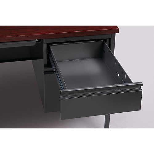 Lorell Fortress Series 66" Right-Pedestal Desk Rectangle Top - 66" Table Top Width x 30" Table Top Depth x 1.12" Table Top Thickness - 29.50" Height - Office, File - Assembly Required - Laminated, Mahogany - Steel - 1 Each (LLR60916)