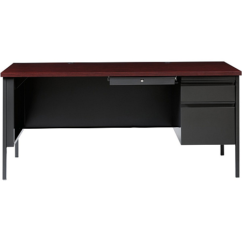 Lorell Fortress Series 66" Right-Pedestal Desk Rectangle Top - 66" Table Top Width x 30" Table Top Depth x 1.12" Table Top Thickness - 29.50" Height - Office, File - Assembly Required - Laminated, Mahogany - Steel - 1 Each (LLR60916)