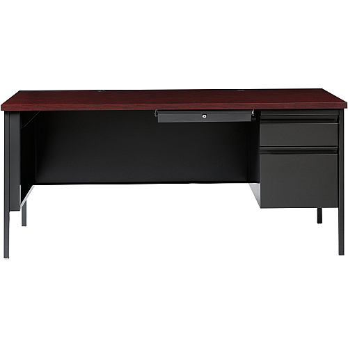 Lorell Fortress Series 66" Right-Pedestal Desk Rectangle Top - 66" Table Top Width x 30" Table Top Depth x 1.12" Table Top Thickness - 29.50" Height - Office, File - Assembly Required - Laminated, Mahogany - Steel - 1 Each (LLR60916)
