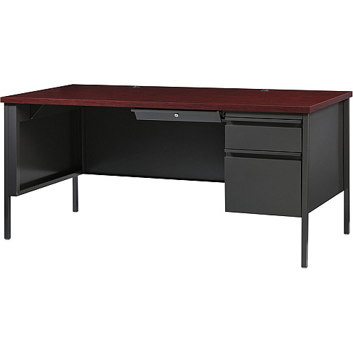 Lorell Fortress Series 66" Right-Pedestal Desk Rectangle Top - 66" Table Top Width x 30" Table Top Depth x 1.12" Table Top Thickness - 29.50" Height - Office, File - Assembly Required - Laminated, Mahogany - Steel - 1 Each (LLR60916)
