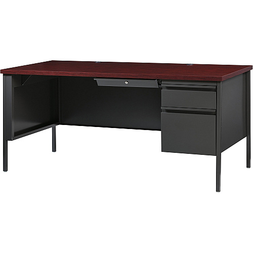 Lorell Fortress Series 66" Right-Pedestal Desk Rectangle Top - 66" Table Top Width x 30" Table Top Depth x 1.12" Table Top Thickness - 29.50" Height - Office, File - Assembly Required - Laminated, Mahogany - Steel - 1 Each (LLR60916)