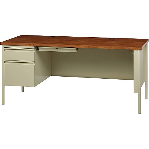 Lorell Fortress Series Left-Pedestal Desk Rectangle Top - 66" Table Top Width x 30" Table Top Depth x 1.12" Table Top Thickness - 29.50" Height - Office, File - Assembly Required - Oak, Oak Laminate, Putty - Steel - 1 Each (LLR60917)