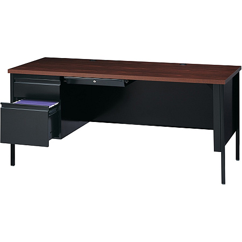 Lorell Fortress Series Left-Pedestal Desk Rectangle Top - 66" Table Top Width x 30" Table Top Depth x 1.12" Table Top Thickness - 29.50" Height - Office, File - Assembly Required - Black Walnut, Laminated, Walnut - Steel - 1 Each (LLR60918)