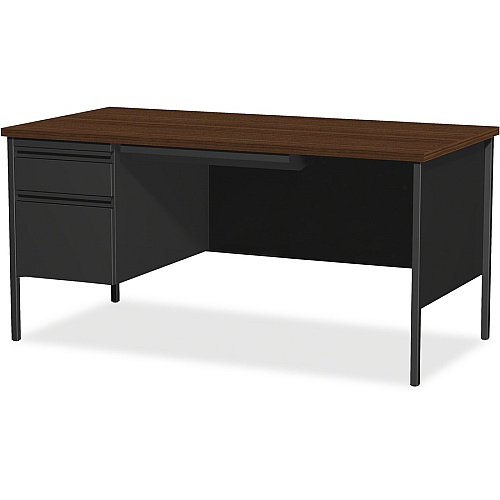 Lorell Fortress Series Left-Pedestal Desk Rectangle Top - 66" Table Top Width x 30" Table Top Depth x 1.12" Table Top Thickness - 29.50" Height - Office, File - Assembly Required - Black Walnut, Laminated, Walnut - Steel - 1 Each (LLR60918)