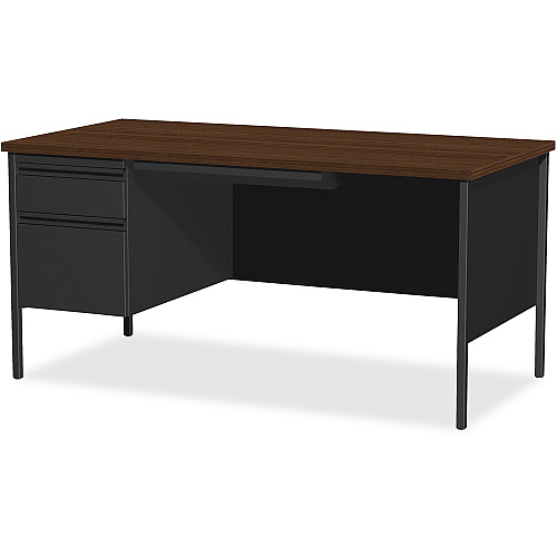 Lorell Fortress Series Left-Pedestal Desk Rectangle Top - 66" Table Top Width x 30" Table Top Depth x 1.12" Table Top Thickness - 29.50" Height - Office, File - Assembly Required - Black Walnut, Laminated, Walnut - Steel - 1 Each (LLR60918)