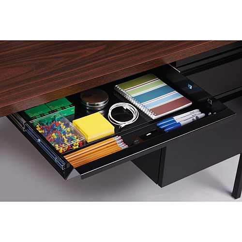 Lorell Fortress Series Left-Pedestal Desk Rectangle Top - 66" Table Top Width x 30" Table Top Depth x 1.12" Table Top Thickness - 29.50" Height - Office, File - Assembly Required - Black Walnut, Laminated, Walnut - Steel - 1 Each (LLR60918)