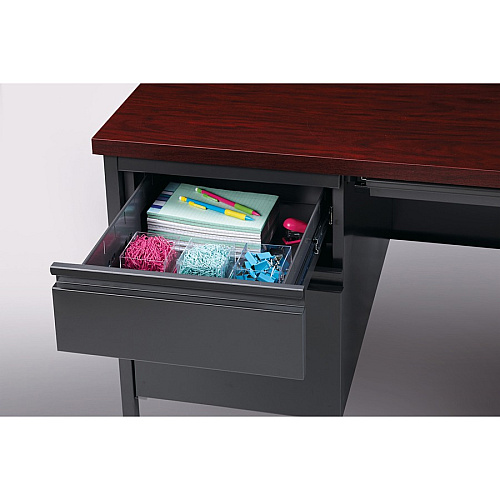 Lorell Fortress Series Left-Pedestal Desk Rectangle Top - 66" Table Top Width x 30" Table Top Depth x 1.12" Table Top Thickness - 29.50" Height - Office, File - Assembly Required - Laminated, Mahogany - Steel - 1 Each (LLR60919)