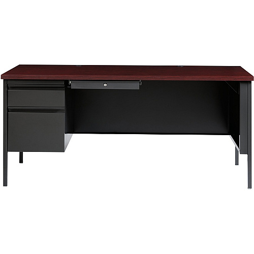 Lorell Fortress Series Left-Pedestal Desk Rectangle Top - 66" Table Top Width x 30" Table Top Depth x 1.12" Table Top Thickness - 29.50" Height - Office, File - Assembly Required - Laminated, Mahogany - Steel - 1 Each (LLR60919)