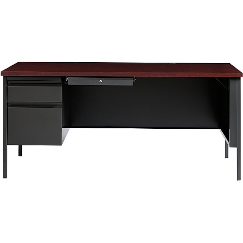Lorell Fortress Series Left-Pedestal Desk Rectangle Top - 66" Table Top Width x 30" Table Top Depth x 1.12" Table Top Thickness - 29.50" Height - Office, File - Assembly Required - Laminated, Mahogany - Steel - 1 Each (LLR60919)