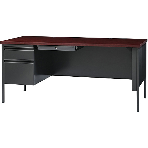 Lorell Fortress Series Left-Pedestal Desk Rectangle Top - 66" Table Top Width x 30" Table Top Depth x 1.12" Table Top Thickness - 29.50" Height - Office, File - Assembly Required - Laminated, Mahogany - Steel - 1 Each (LLR60919)