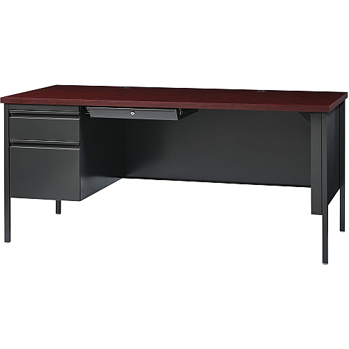 Lorell Fortress Series Left-Pedestal Desk Rectangle Top - 66" Table Top Width x 30" Table Top Depth x 1.12" Table Top Thickness - 29.50" Height - Office, File - Assembly Required - Laminated, Mahogany - Steel - 1 Each (LLR60919)