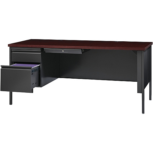Lorell Fortress Series Left-Pedestal Desk Rectangle Top - 66" Table Top Width x 30" Table Top Depth x 1.12" Table Top Thickness - 29.50" Height - Office, File - Assembly Required - Laminated, Mahogany - Steel - 1 Each (LLR60919)