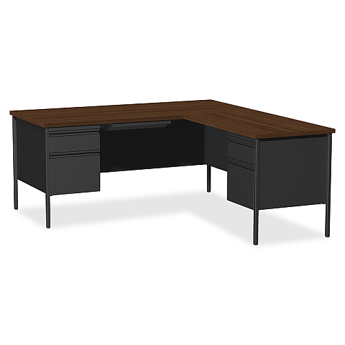 Lorell Fortress Series Right-Pedestal Return Rectangle Top - 42" Table Top Width x 24" Table Top Depth x 1.12" Table Top Thickness - 29.50" Height - Office, File - Assembly Required - Black Walnut, Oak Laminate - Steel - 1 Each (LLR60921)