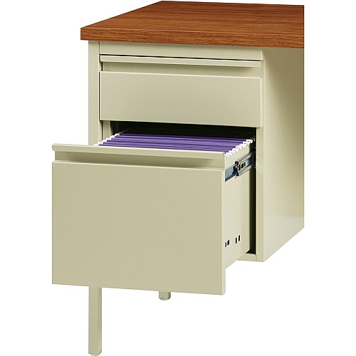 Lorell Fortress Series Double-Pedestal Desk Rectangle Top - 60" Table Top Width x 30" Table Top Depth x 1.12" Table Top Thickness - 29.50" Height - Office, File - Assembly Required - Oak, Oak Laminate, Putty - Steel - 1 Each (LLR60926)