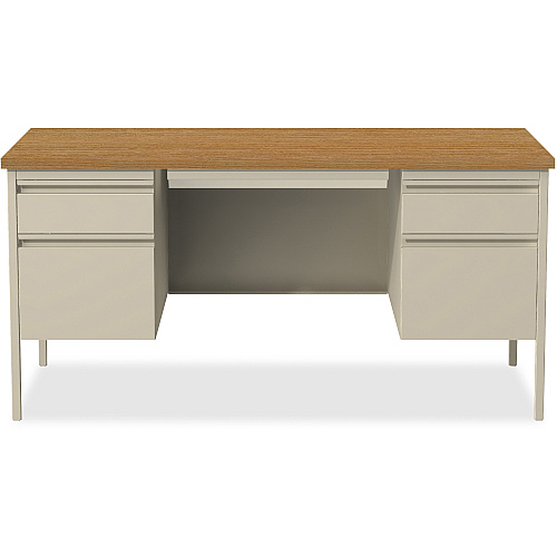 Lorell Fortress Series Double-Pedestal Desk Rectangle Top - 60" Table Top Width x 30" Table Top Depth x 1.12" Table Top Thickness - 29.50" Height - Office, File - Assembly Required - Oak, Oak Laminate, Putty - Steel - 1 Each (LLR60926)