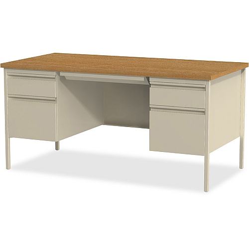 Lorell Fortress Series Double-Pedestal Desk Rectangle Top - 60" Table Top Width x 30" Table Top Depth x 1.12" Table Top Thickness - 29.50" Height - Office, File - Assembly Required - Oak, Oak Laminate, Putty - Steel - 1 Each (LLR60926)