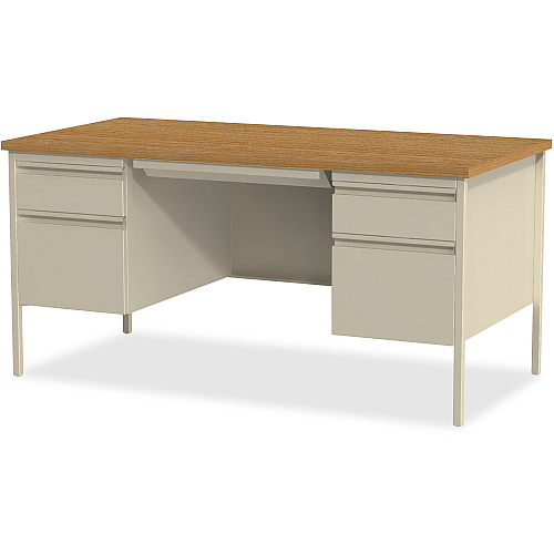 Lorell Fortress Series Double-Pedestal Desk Rectangle Top - 60" Table Top Width x 30" Table Top Depth x 1.12" Table Top Thickness - 29.50" Height - Office, File - Assembly Required - Oak, Oak Laminate, Putty - Steel - 1 Each (LLR60926)