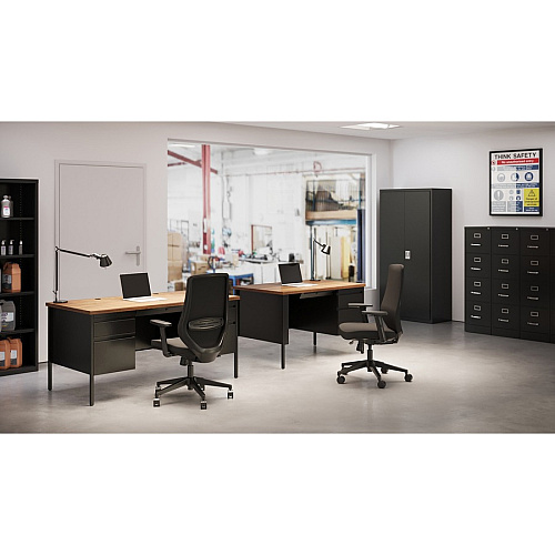 Lorell Fortress Series Double-Pedestal Desk Rectangle Top - 60" Table Top Width x 30" Table Top Depth x 1.12" Table Top Thickness - 29.50" Height - Office, File - Assembly Required - Black Walnut, Laminated, Walnut - Steel - 1 Each (LLR60927)