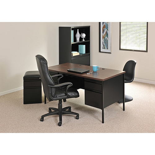 Lorell Fortress Series Double-Pedestal Desk Rectangle Top - 60" Table Top Width x 30" Table Top Depth x 1.12" Table Top Thickness - 29.50" Height - Office, File - Assembly Required - Black Walnut, Laminated, Walnut - Steel - 1 Each (LLR60927)