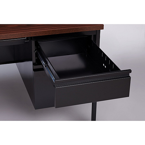 Lorell Fortress Series Double-Pedestal Desk Rectangle Top - 60" Table Top Width x 30" Table Top Depth x 1.12" Table Top Thickness - 29.50" Height - Office, File - Assembly Required - Black Walnut, Laminated, Walnut - Steel - 1 Each (LLR60927)