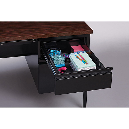 Lorell Fortress Series Double-Pedestal Desk Rectangle Top - 60" Table Top Width x 30" Table Top Depth x 1.12" Table Top Thickness - 29.50" Height - Office, File - Assembly Required - Black Walnut, Laminated, Walnut - Steel - 1 Each (LLR60927)