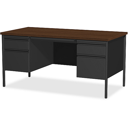Lorell Fortress Series Double-Pedestal Desk Rectangle Top - 60" Table Top Width x 30" Table Top Depth x 1.12" Table Top Thickness - 29.50" Height - Office, File - Assembly Required - Black Walnut, Laminated, Walnut - Steel - 1 Each (LLR60927)