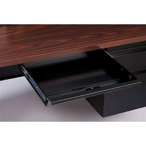 Lorell Fortress Series Double-Pedestal Desk Rectangle Top - 60" Table Top Width x 30" Table Top Depth x 1.12" Table Top Thickness - 29.50" Height - Office, File - Assembly Required - Black Walnut, Laminated, Walnut - Steel - 1 Each (LLR60927)