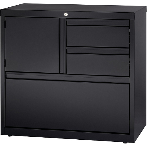 Lorell 30" Personal Storage Center Lateral File 30" Width x 18.6" Depth x 28" Height - 3 x Drawer(s) for File, Box - A4, Letter, Legal - Hanging Rail, Glide Suspension, Grommet, Cable Management, Interlocking, Reinforced Base, Adjustable Glide, (LLR60933)