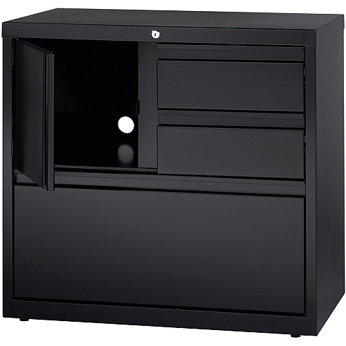 Lorell 30" Personal Storage Center Lateral File 30" Width x 18.6" Depth x 28" Height - 3 x Drawer(s) for File, Box - A4, Letter, Legal - Hanging Rail, Glide Suspension, Grommet, Cable Management, Interlocking, Reinforced Base, Adjustable Glide, (LLR60933)