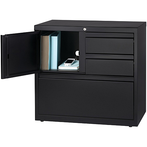 Lorell 30" Personal Storage Center Lateral File 30" Width x 18.6" Depth x 28" Height - 3 x Drawer(s) for File, Box - A4, Letter, Legal - Hanging Rail, Glide Suspension, Grommet, Cable Management, Interlocking, Reinforced Base, Adjustable Glide, (LLR60933)