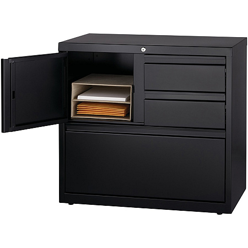 Lorell 30" Personal Storage Center Lateral File 30" Width x 18.6" Depth x 28" Height - 3 x Drawer(s) for File, Box - A4, Letter, Legal - Hanging Rail, Glide Suspension, Grommet, Cable Management, Interlocking, Reinforced Base, Adjustable Glide, (LLR60933)