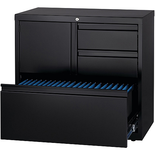 Lorell 30" Personal Storage Center Lateral File 30" Width x 18.6" Depth x 28" Height - 3 x Drawer(s) for File, Box - A4, Letter, Legal - Hanging Rail, Glide Suspension, Grommet, Cable Management, Interlocking, Reinforced Base, Adjustable Glide, (LLR60933)