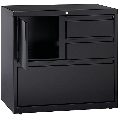 Lorell 30" Personal Storage Center Lateral File 30" Width x 18.6" Depth x 28" Height - 3 x Drawer(s) for File, Box - A4, Letter, Legal - Hanging Rail, Glide Suspension, Grommet, Cable Management, Interlocking, Reinforced Base, Adjustable Glide, (LLR60933)