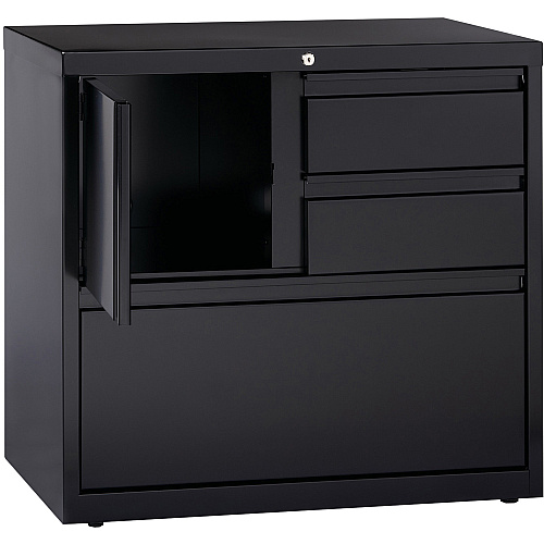 Lorell 30" Personal Storage Center Lateral File 30" Width x 18.6" Depth x 28" Height - 3 x Drawer(s) for File, Box - A4, Letter, Legal - Hanging Rail, Glide Suspension, Grommet, Cable Management, Interlocking, Reinforced Base, Adjustable Glide, (LLR60933)