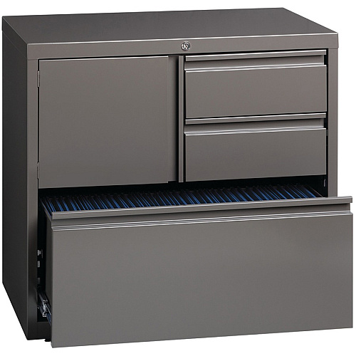 Lorell 30" Personal Storage Center Lateral File 30" Width x 18.6" Depth x 28" Height - 3 x Drawer(s) for File, Box - A4, Letter, Legal - Hanging Rail, Glide Suspension, Grommet, Cable Management, Interlocking, Reinforced Base, Adjustable Glide, (LLR60934)