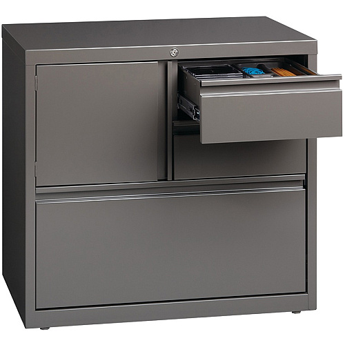 Lorell 30" Personal Storage Center Lateral File 30" Width x 18.6" Depth x 28" Height - 3 x Drawer(s) for File, Box - A4, Letter, Legal - Hanging Rail, Glide Suspension, Grommet, Cable Management, Interlocking, Reinforced Base, Adjustable Glide, (LLR60934)