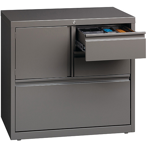 Lorell 30" Personal Storage Center Lateral File 30" Width x 18.6" Depth x 28" Height - 3 x Drawer(s) for File, Box - A4, Letter, Legal - Hanging Rail, Glide Suspension, Grommet, Cable Management, Interlocking, Reinforced Base, Adjustable Glide, (LLR60934)