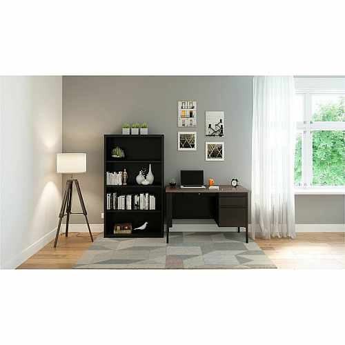 Lorell Fortress Series 48" Right Single-Pedestal Desk Laminated Rectangle, Walnut Top - 30" Table Top Length x 48" Table Top Width x 1.13" Table Top Thickness - 29.50" Height - Business Environment, Educational Environment, Office - Assembly Re (LLR66902)