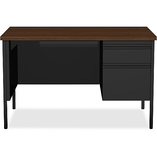 Lorell Fortress Series 48" Right Single-Pedestal Desk Laminated Rectangle, Walnut Top - 30" Table Top Length x 48" Table Top Width x 1.13" Table Top Thickness - 29.50" Height - Business Environment, Educational Environment, Office - Assembly Re (LLR66902)