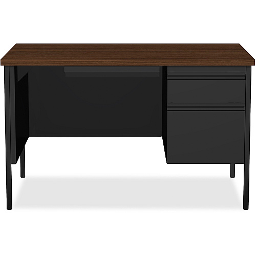 Lorell Fortress Series 48" Right Single-Pedestal Desk Laminated Rectangle, Walnut Top - 30" Table Top Length x 48" Table Top Width x 1.13" Table Top Thickness - 29.50" Height - Business Environment, Educational Environment, Office - Assembly Re (LLR66902)