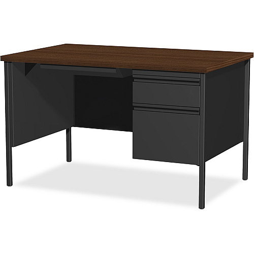 Lorell Fortress Series 48" Right Single-Pedestal Desk Laminated Rectangle, Walnut Top - 30" Table Top Length x 48" Table Top Width x 1.13" Table Top Thickness - 29.50" Height - Business Environment, Educational Environment, Office - Assembly Re (LLR66902)