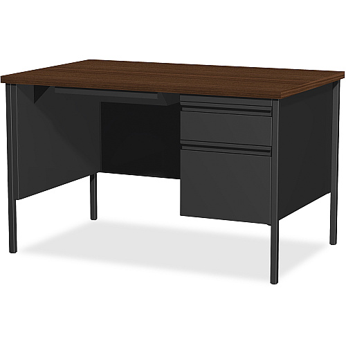 Lorell Fortress Series 48" Right Single-Pedestal Desk Laminated Rectangle, Walnut Top - 30" Table Top Length x 48" Table Top Width x 1.13" Table Top Thickness - 29.50" Height - Business Environment, Educational Environment, Office - Assembly Re (LLR66902)