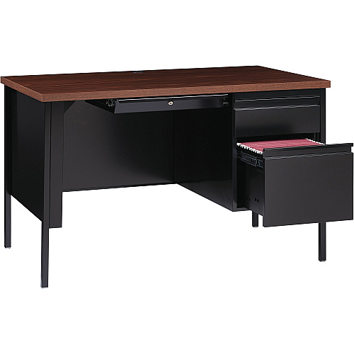 Lorell Fortress Series 48" Right Single-Pedestal Desk Laminated Rectangle, Walnut Top - 30" Table Top Length x 48" Table Top Width x 1.13" Table Top Thickness - 29.50" Height - Business Environment, Educational Environment, Office - Assembly Re (LLR66902)