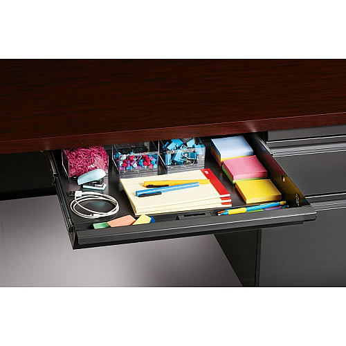 Lorell Fortress Series 48" Right Single-Pedestal Desk Laminated Rectangle, Mahogany Top - 30" Table Top Length x 48" Table Top Width x 1.13" Table Top Thickness - 29.50" Height - Business Environment, Educational Environment, Office - Assembly  (LLR66903)