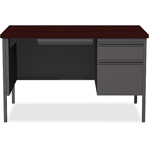 Lorell Fortress Series 48" Right Single-Pedestal Desk Laminated Rectangle, Mahogany Top - 30" Table Top Length x 48" Table Top Width x 1.13" Table Top Thickness - 29.50" Height - Business Environment, Educational Environment, Office - Assembly  (LLR66903)