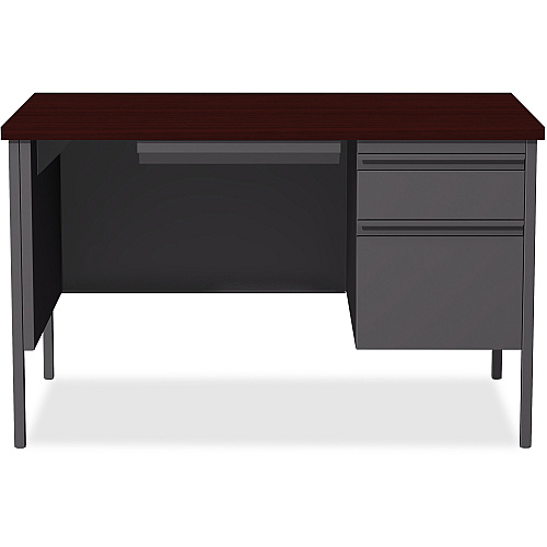 Lorell Fortress Series 48" Right Single-Pedestal Desk Laminated Rectangle, Mahogany Top - 30" Table Top Length x 48" Table Top Width x 1.13" Table Top Thickness - 29.50" Height - Business Environment, Educational Environment, Office - Assembly  (LLR66903)